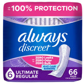Always Discreet front packaging showing 66ct and extra heavy absorbency benefit