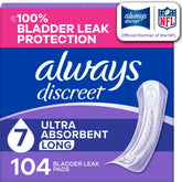 Always Discreet front packaging showing count and protection benefit
