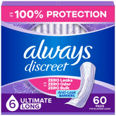 Always Discreet front packaging showing 60ct and extra heavy absorbency benefit