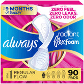 Always Radiant front packaging showing count and wings benefit of convenience