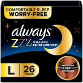 Always ZZZs front packaging showing 26 count and overnight protection