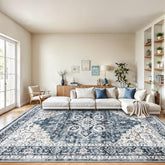 AMADA HOMEFURNISHING front view of blue 8x10 rug showing overall design and balance