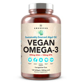 AMANDEAN bottle front view showing label and vegan omega-3 benefits