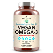 AMANDEAN bottle front view showing label and vegan omega-3 benefits
