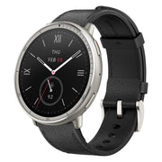 Amazfit Active 2 Premium front view showing bright display and stainless steel case benefit: clear data at a glance