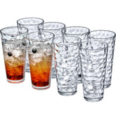 Amazing Abby clear front view showcasing set of eight tumblers and benefit of ready-to-serve