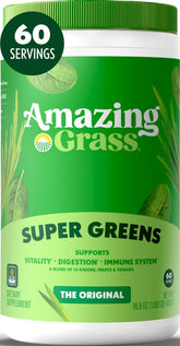 Amazing Grass pote frontal mostrando etiqueta y beneficios orgánicos