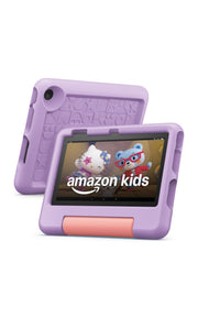 Amazon Fire 7 Kids tablet front view showing screen and purple case for easy handling