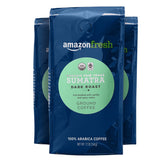 Amazon Fresh front packaging showing dark roast benefits