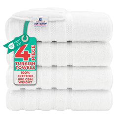 American Soft Linen frente del paquete mostrando set de 4 toallas y presentación elegante