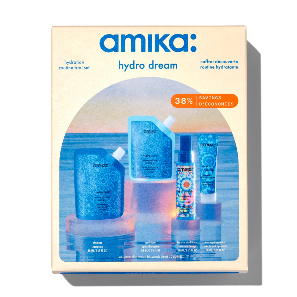 Amika trial set front packaging showing kit benefits