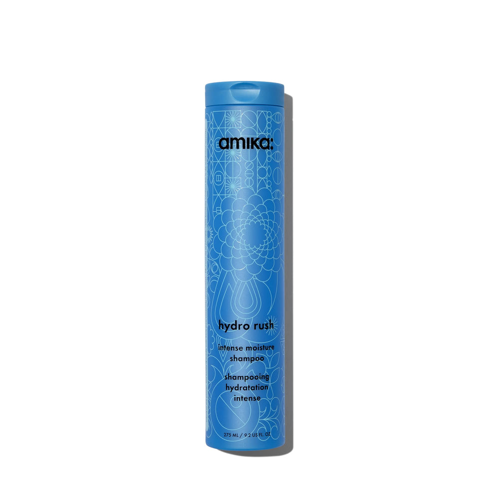 Amika botella frente del envase mostrando 275 ml y ventaja hidratación