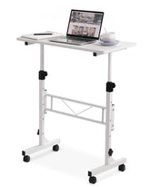 Amztabler front view of rolling standing desk showing compact workspace and mobility benefits