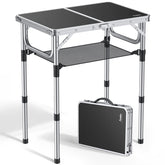 Anbte mesa plegable frontal mostrando estructura robusta y portabilidad
