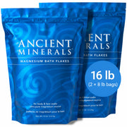 Ancient Minerals front packaging displaying 16 lb container and clear product benefits