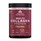 Ancient Nutrition envase frontal sabor chocolate mostrando diseño y beneficios