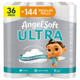 Angel Soft mostrando el frente del paquete y duración extra
