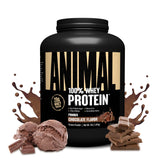 Envase Animal 100% Whey Chocolate 4LB mostrando la marca y beneficio de proteína concentrada