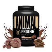 Envase Animal 100% Whey Chocolate 4LB mostrando la marca y beneficio de proteína concentrada