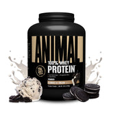 Animal Cookies & Cream front packaging showing 4 lb tub and branding benefit: clear product identity