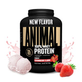 Animal 100% Whey Strawberry front tub showing label and benefit of 20g protein