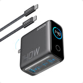 Anker 140W charger front with smart display showing status and fast charging