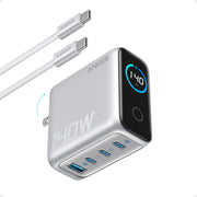 Anker 140W front view showing compact design and four ports for efficient charging