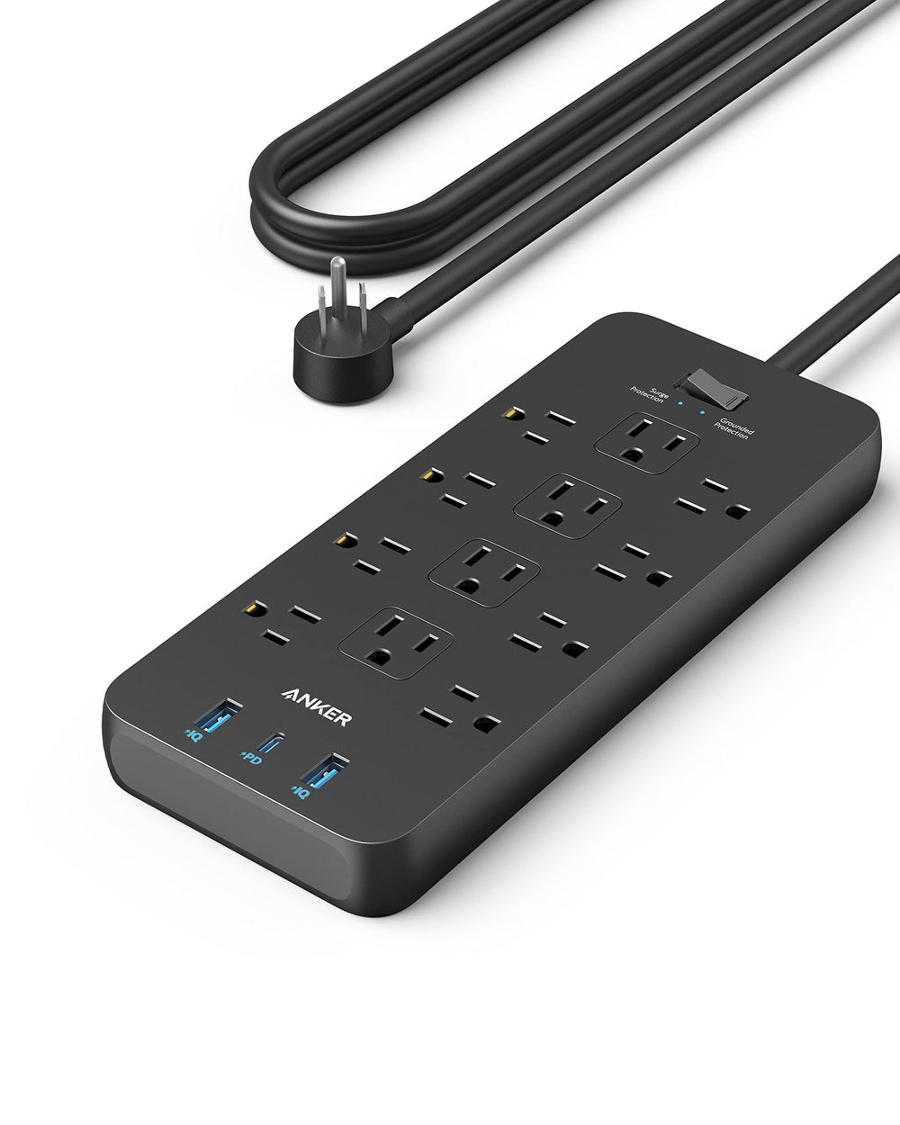 Anker 351 front view showing 12 outlets and three USB ports for high-capacity power