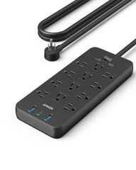 Anker 351 front view showing 12 outlets and three USB ports for high-capacity power