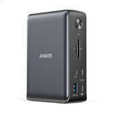Anker docking station front view showing ports and compact design for desk organization
