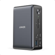 Anker docking station front view showing ports and compact design for desk organization