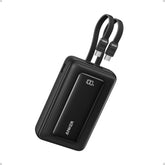 Anker front view of compact power bank showing ports and brand, convenient travel charging