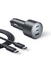 Anker front view of compact 3-port charger showing sleek profile and space-saving benefit