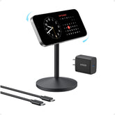 Anker MagGo frontal mostrando el soporte y la base, carga estable y diseño compacto