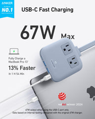 Anker Nano 67W detalle de puertos USB-C y USB-A, conexión simultánea eficiente