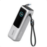 Anker power bank front view showing compact travel-ready design and capacity