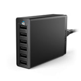 Anker PowerPort 6 front view showing six USB ports and compact design benefit organization