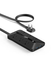 Anker regleta frontal vista completa mostrando 6 AC y 4 USB, organiza tu espacio