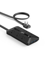 Anker regleta frontal vista completa mostrando 6 AC y 4 USB, organiza tu espacio