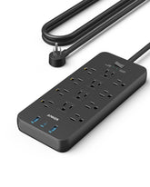 Anker regleta frontal con 12 tomas mostrando capacidad y orden