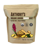 Anthony's frente del paquete de jengibre molido mostrando sellos orgánicos y peso