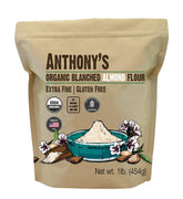 Anthony's paquete frontal mostrando harina de almendra orgánica y beneficios