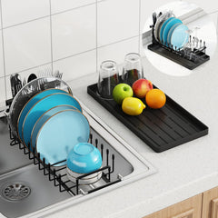 ANTOPY front view of compact dish rack showing tidy counter benefit