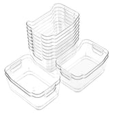 AntStep front view of 12-pack clear bins showing tidy storage benefit
