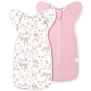 ANYEDDE front packaging of 2-pack pink bunny swaddle demonstrating twin set convenience