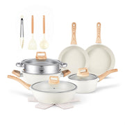 Anymark set frontal mostrando ollas y sartenes con beneficio de versatilidad