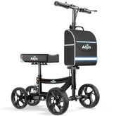 Aojin knee scooter front profile showing stable frame and comfortable posture benefit