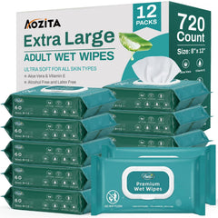 AOZITA paquete frontal mostrando 12 packs de 60 toallitas, ahorro y almacenamiento