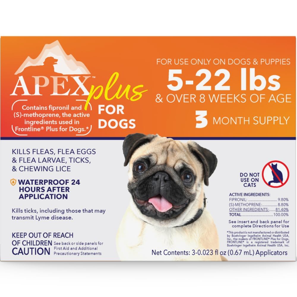 APEX ANIMAL HEALTH empaque frontal mostrando suministro de 3 meses y beneficio de control