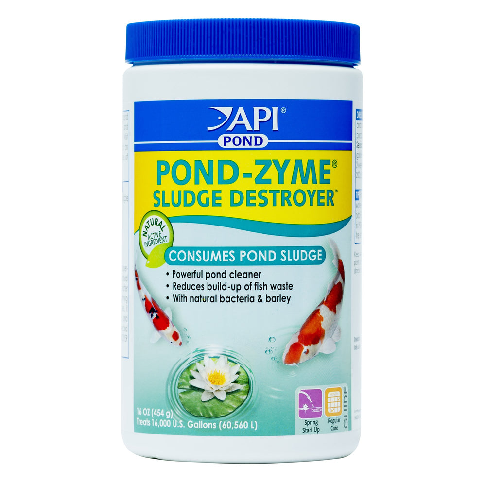 API pond‑zyme front packaging showing product and clear benefit of muck reduction